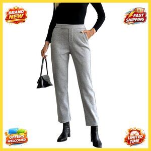 Vintage Tweed Wool Blend Fleece Lined Cropped Pants High Waisted Work Casual